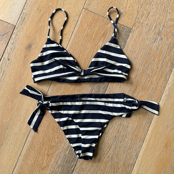 Faithfull the Brand Navy Stripe Bikini Size Small - Picture 3 of 6